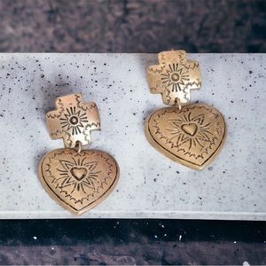 Aztec Heart Dangle Earrings